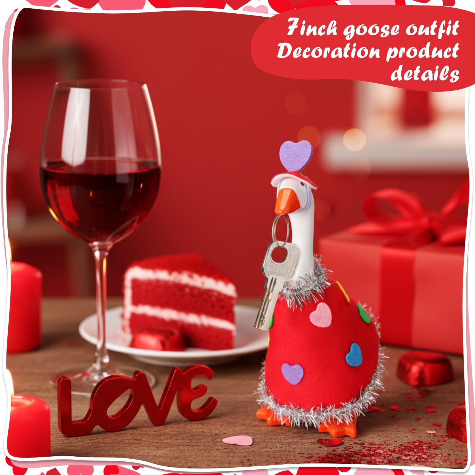 AmazingSpark desk goose statue key holder with heart accents for festive charm.