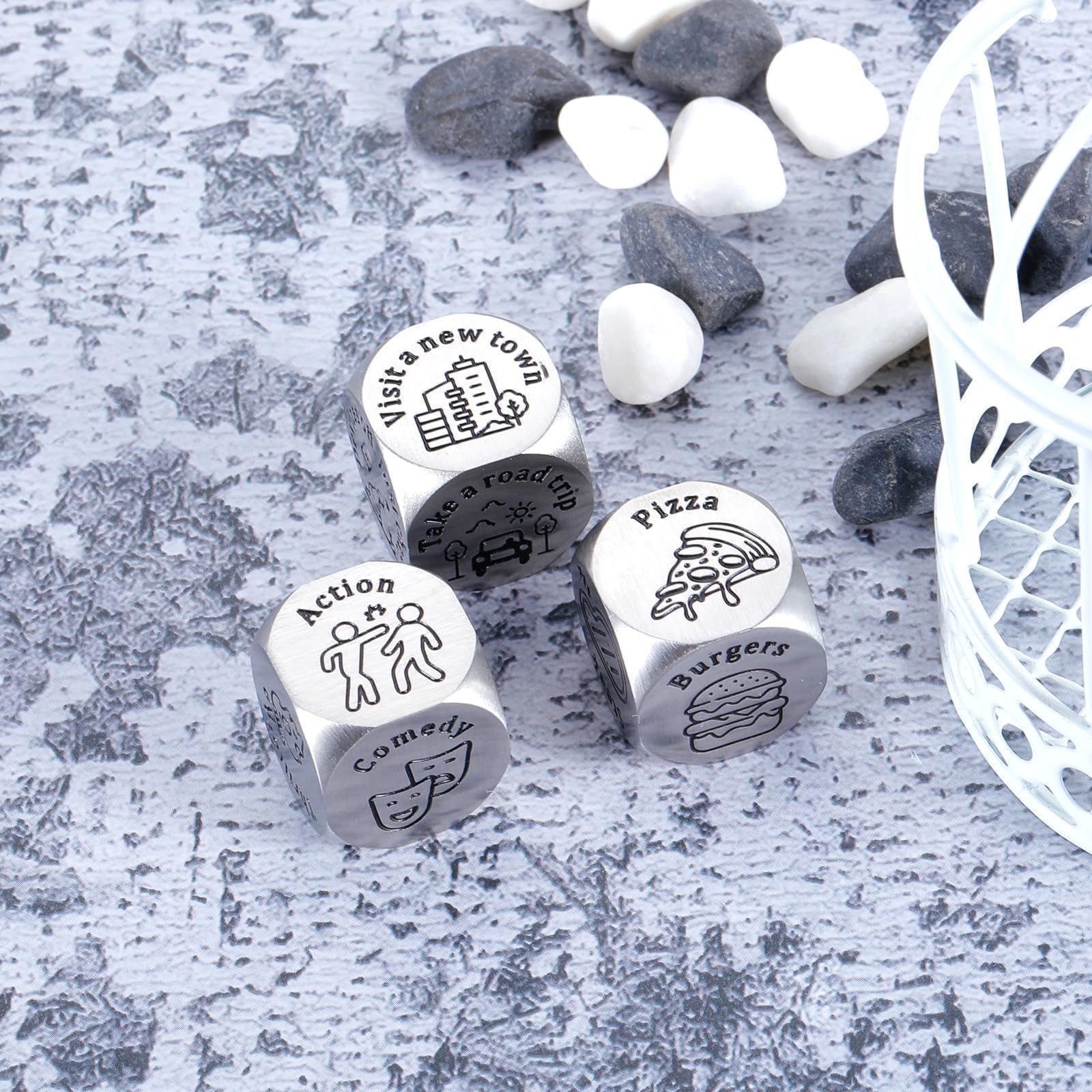 AMBREGRISSUN date night dice with stainless steel finish for durable, everyday use.