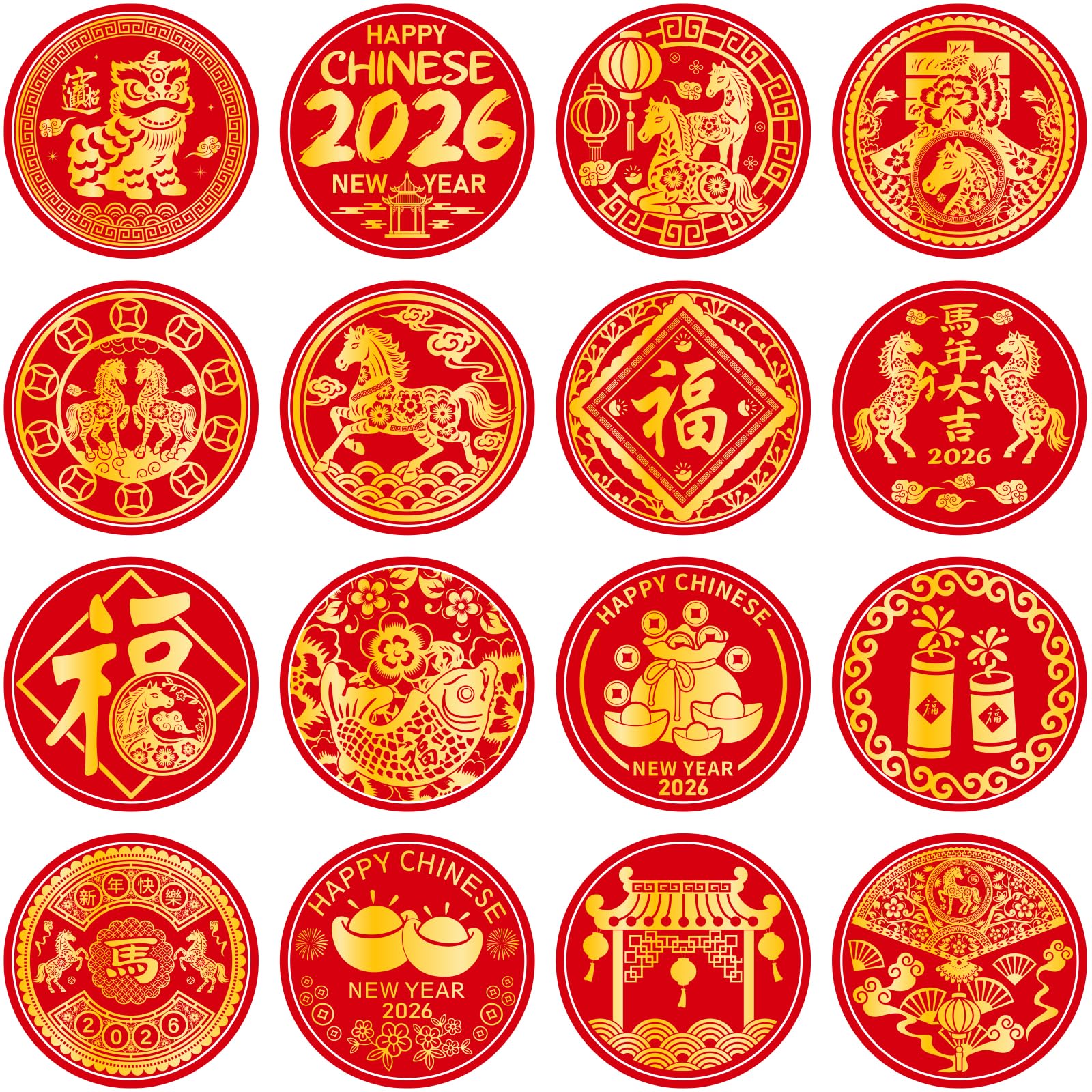AMCEMIC Year of the Horse round stickers for candy seals and gifting.
