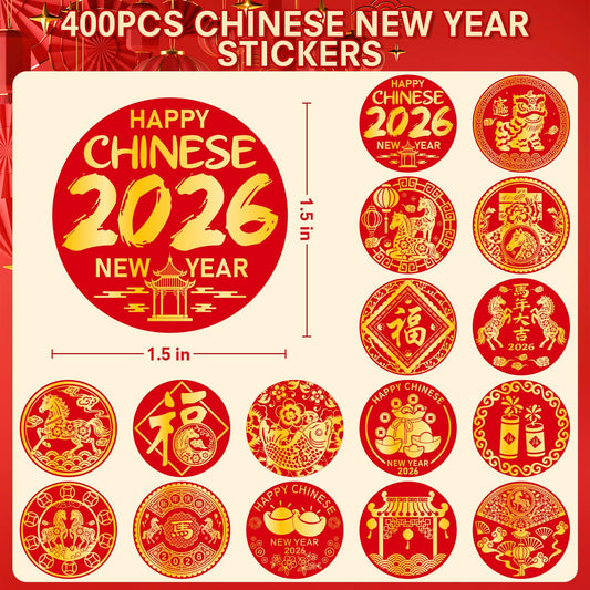 AMCEMIC Year of the Horse stickers in red and gold.