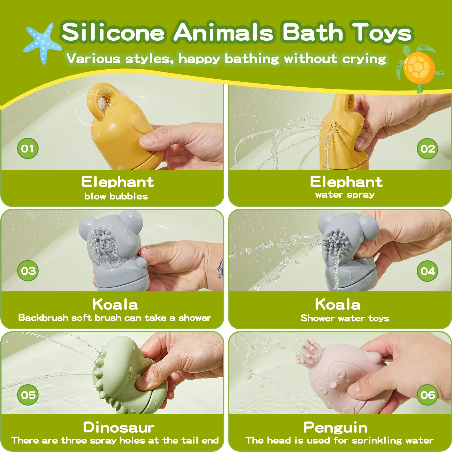 AMCHSURI dinosaur silicone bath toy sparks tub time curiosity