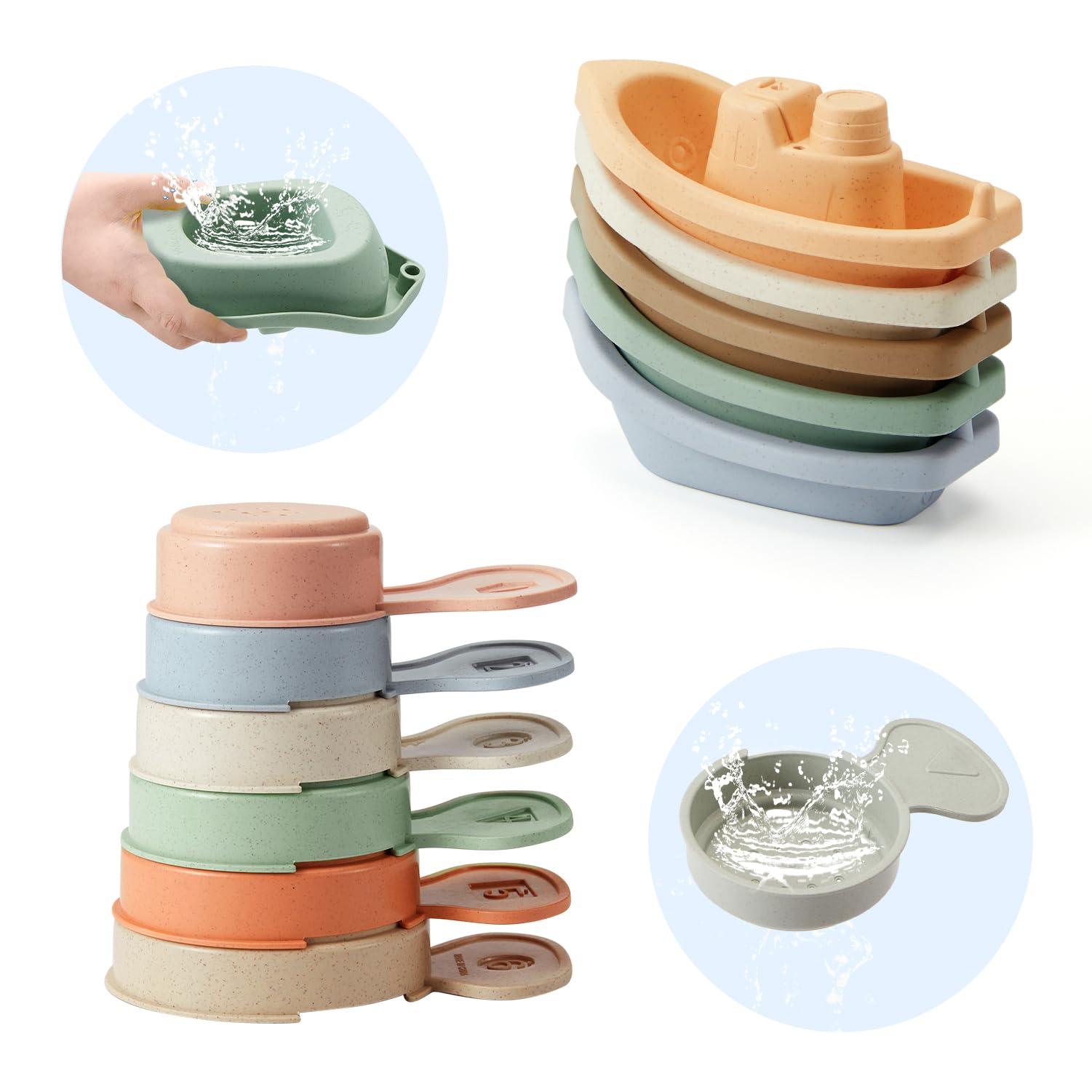 AMCHSURI 11-piece bath toys with floating boats and scoops for engaging water play