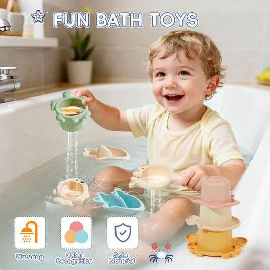AMCHSURI stacking cups demonstrate sorting and counting during bath time