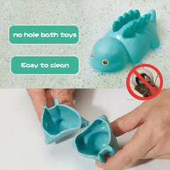 AMCHSURI dinosaur toy baby hand grip shows easy hold during bath time.