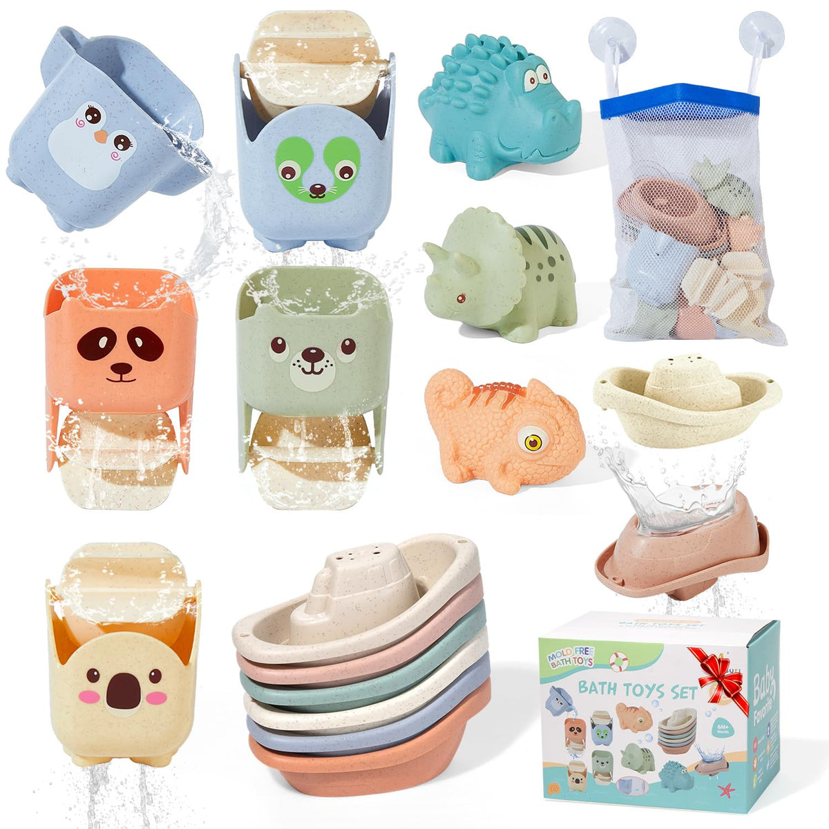 AMCHSURI floating boats bath toys for kids, great for pouring and splashing during baths.