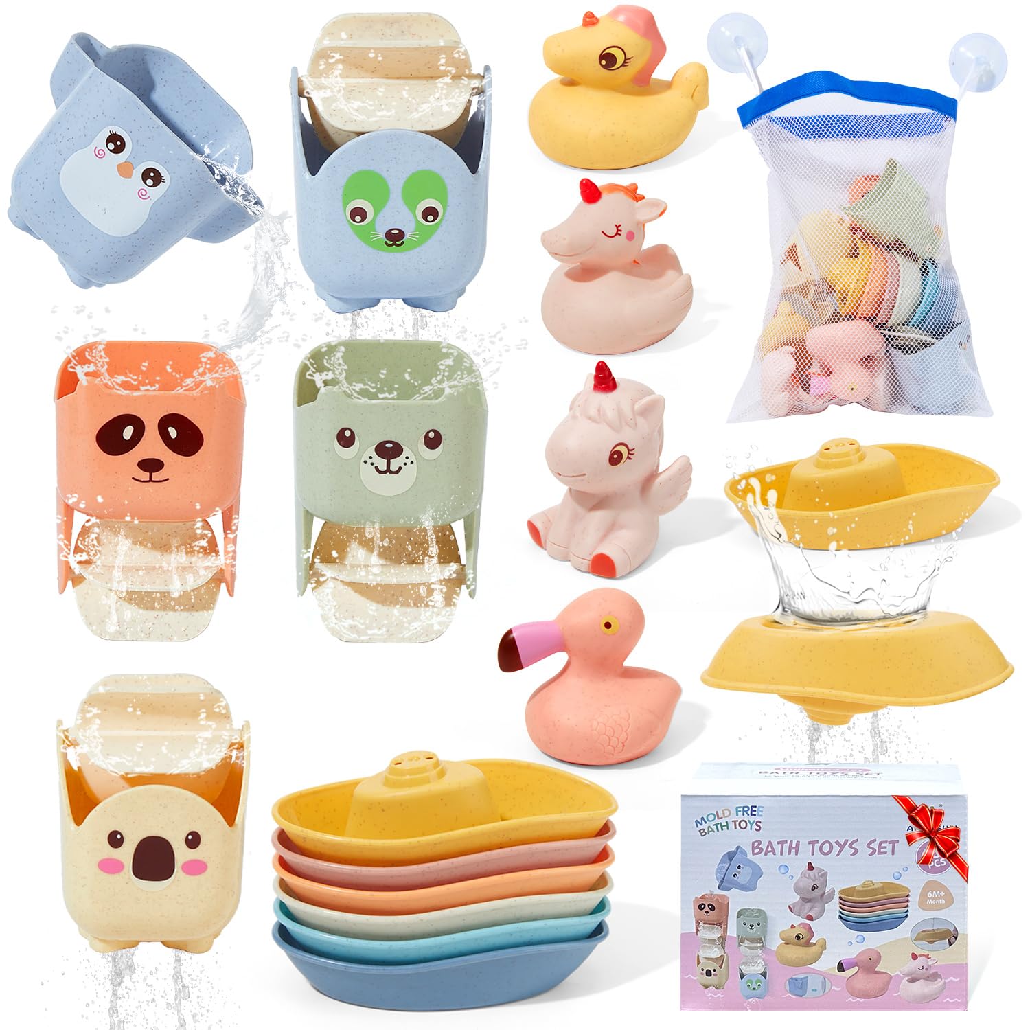 AMCHSURI mold-free bath toy set with boats for pouring play