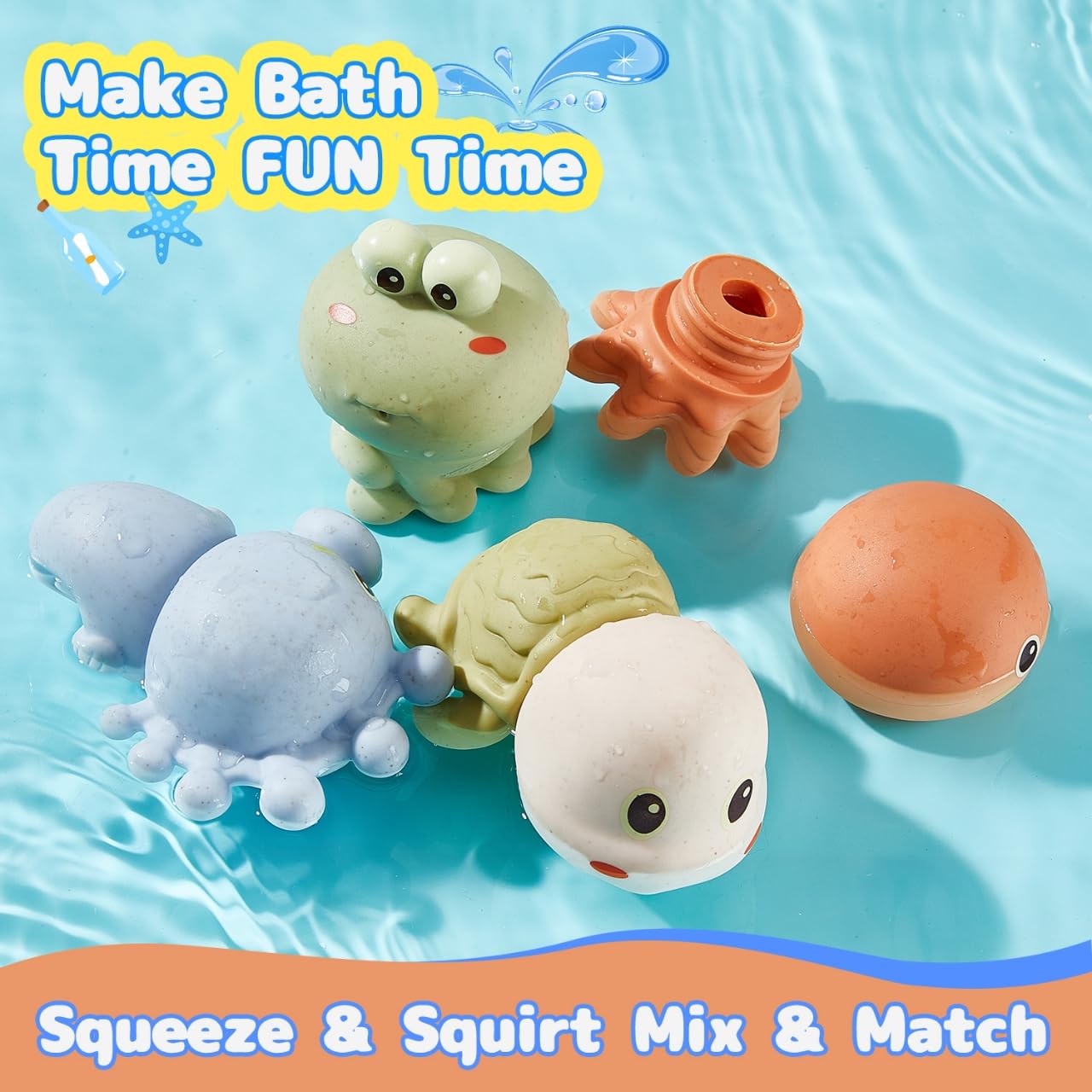 AMCHSURI squirting animal bath toy bear offers soft grip for tiny hands during tub time.