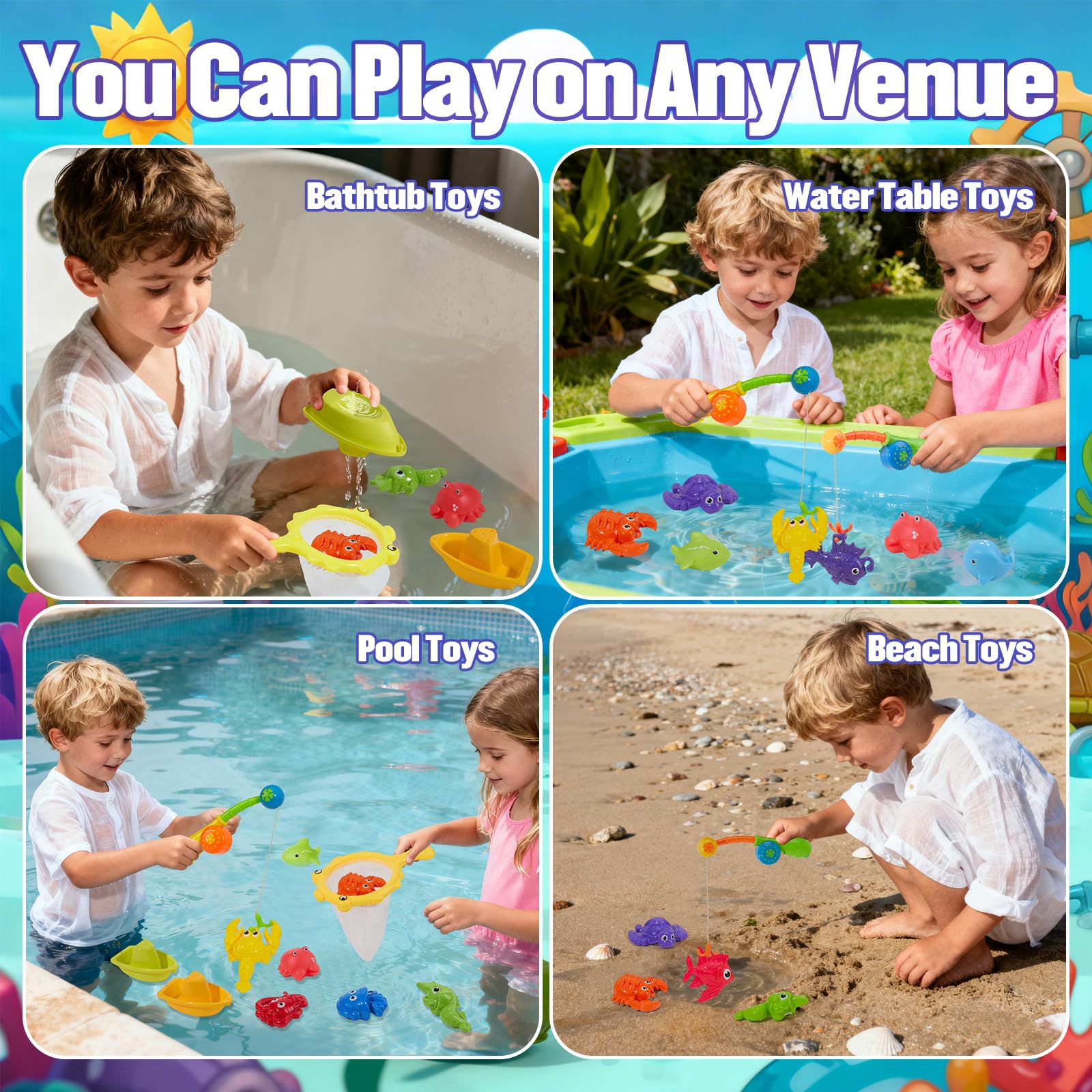 AMCHSURI versatile bath set suits tub, pool, or outdoor water activities.