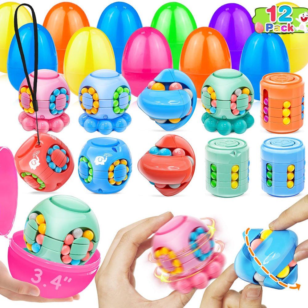 AMENON 12-pack 3.4-inch jumbo filled eggs with spinning toys for Easter hunts
