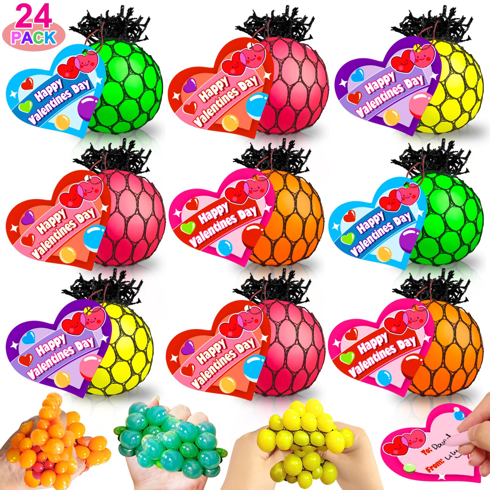 AMENON 24-pack mesh grape stress balls colorful fidget toys for focus and classroom play