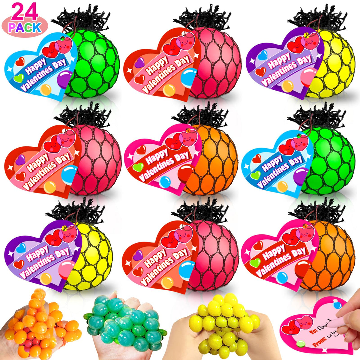 AMENON 24-pack mesh grape stress balls colorful fidget toys for focus and classroom play