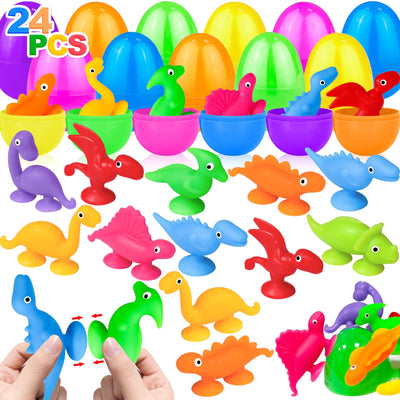 AMENON 24 pack prefilled Easter eggs with dinosaur toys for party fun