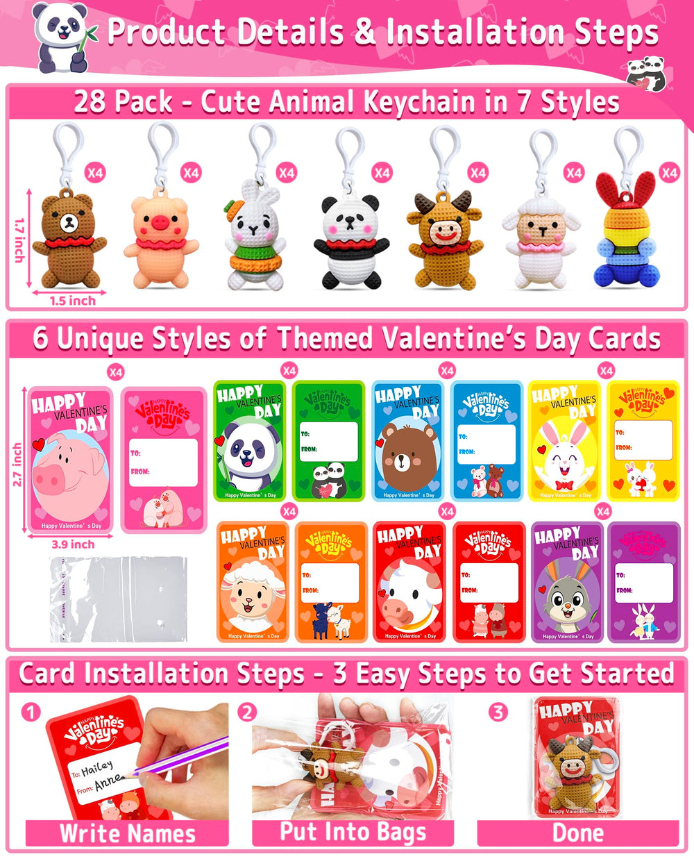 AMENON 28-pack bear keychain with valentines card, perfect party favor for kids.