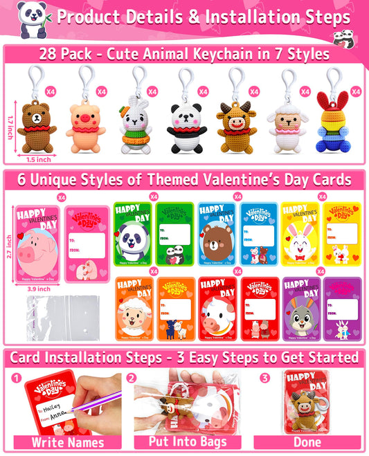 AMENON 28-pack bear keychain with valentines card, perfect party favor for kids.