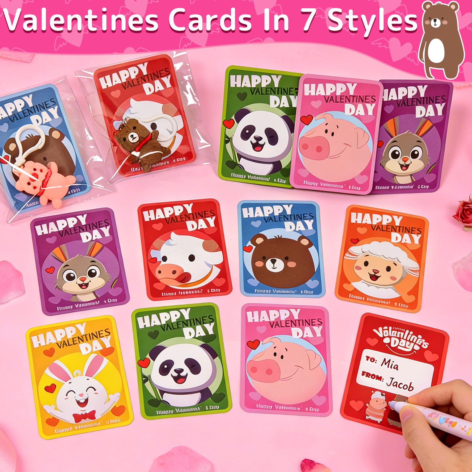AMENON 28-pack sheep keychain with valentines card, colorful incentive for school activities.