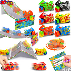 AMENON 3D Race Card pack with colorful motorbikes for classroom rewards.