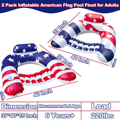 AMENON American flag pool lounger backrest provides comfortable support