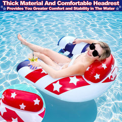AMENON American flag pool lounger with cup holders keeps beverages handy