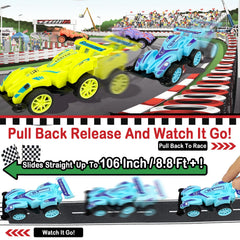 AMENON bright colored pull-back cars in pink, purple, blue, yellow