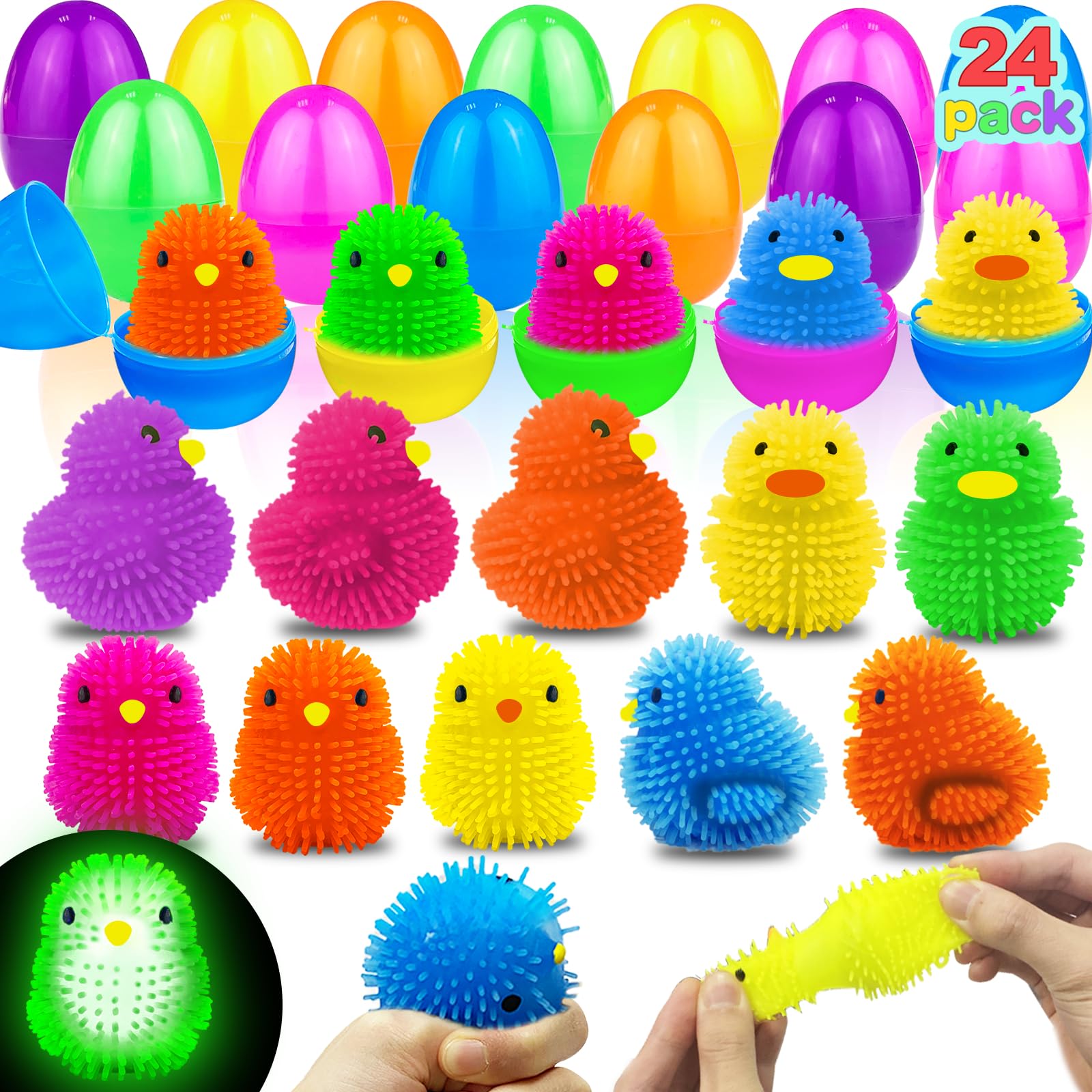 AMENON Easter egg with LED chick puffer ball for playful light-up fun