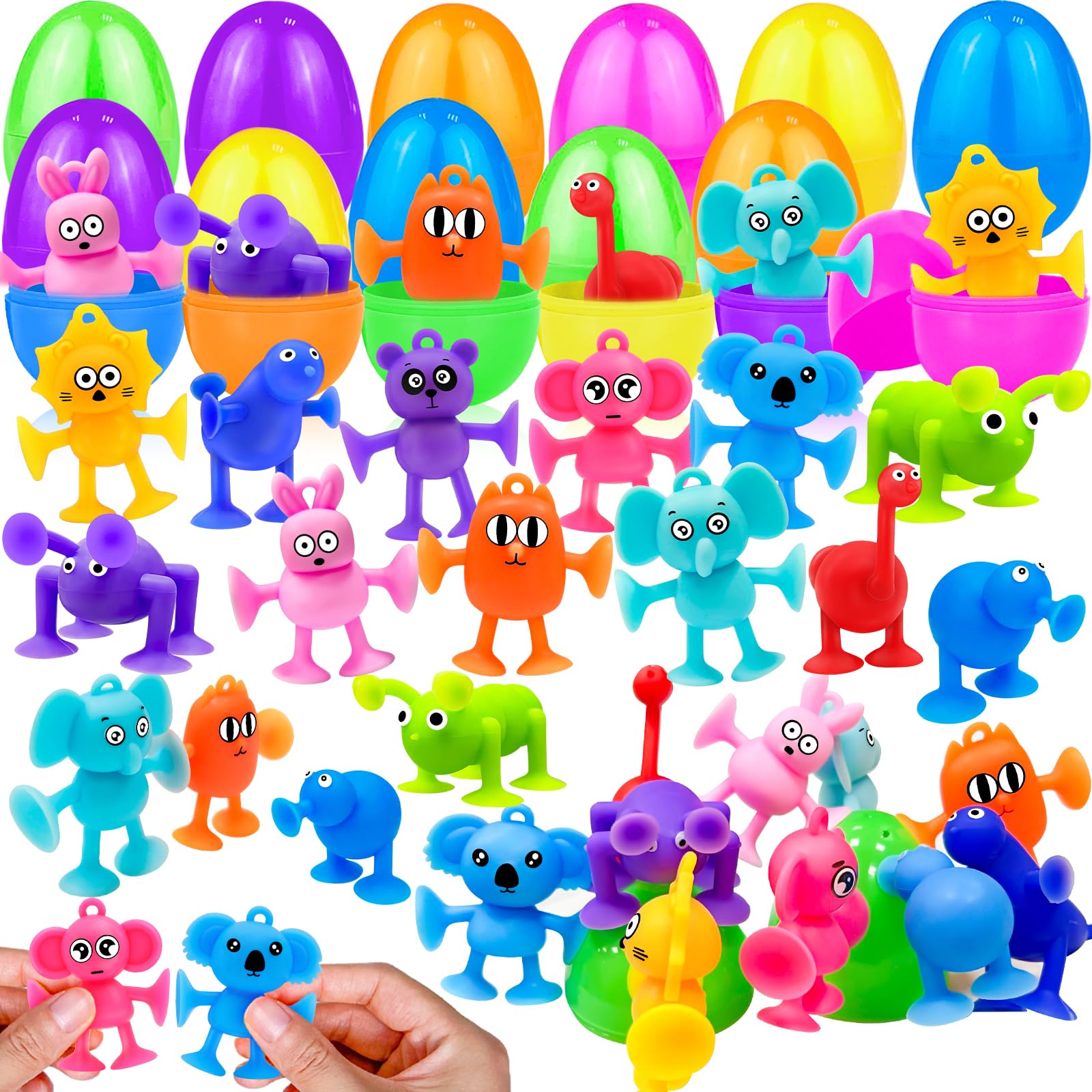 AMENON 24-pack Easter eggs with animal suction cups for egg hunts
