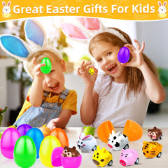 AMENON orange Easter egg with cow pull-back car for carnival prizes.