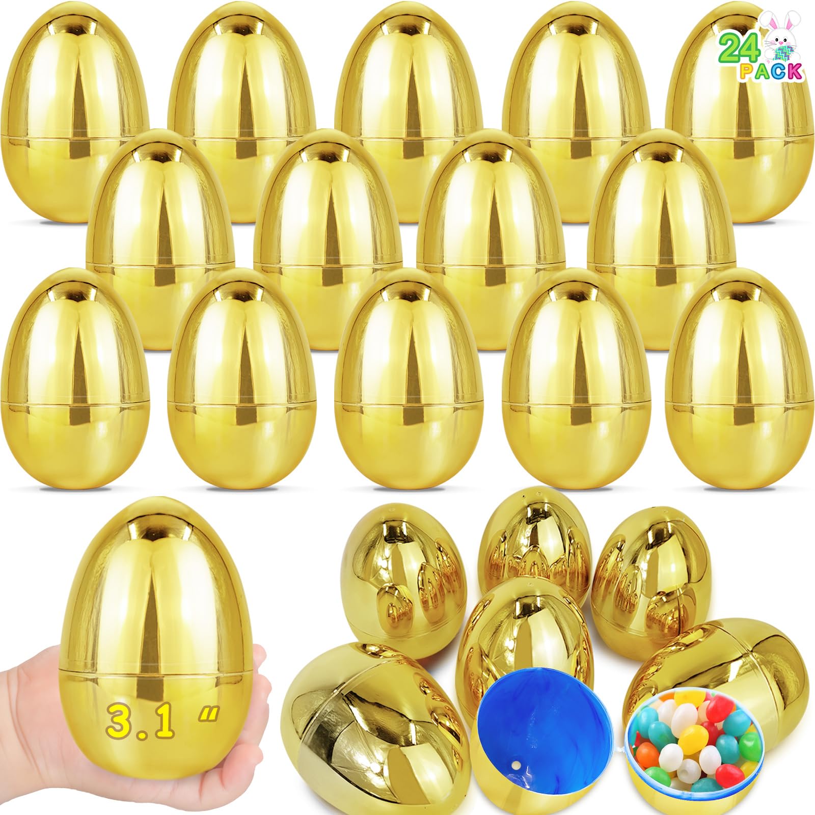 AMENON golden 3-1-inch Easter egg shell shines for festive hunts.