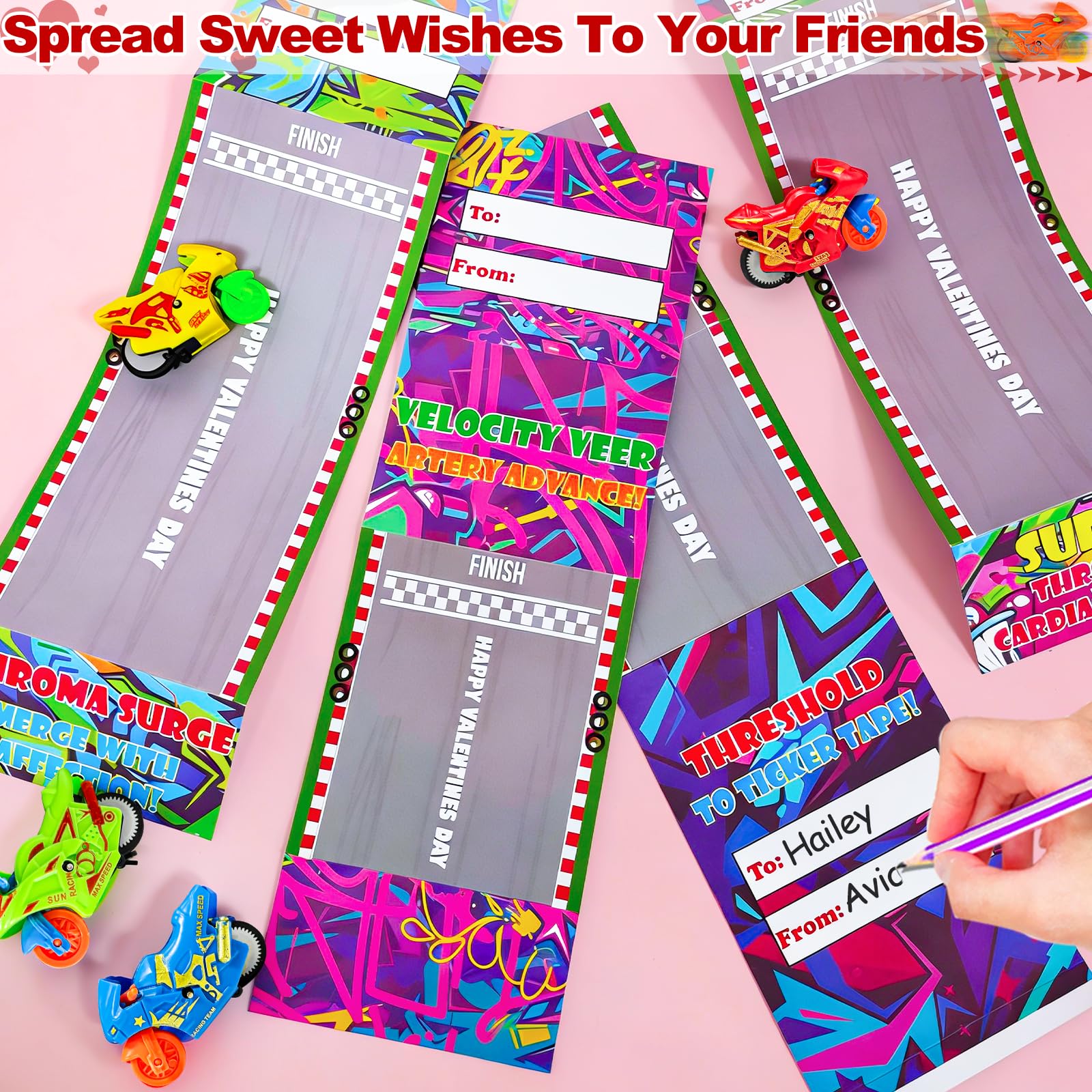 AMENON packaged valentines set with track-themed designs for quick gifting.