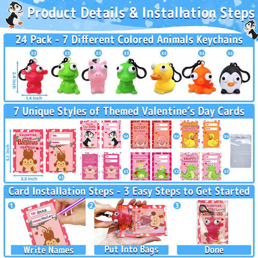 AMENON squeeze animals with popping eyes keychains for on-the-go fun.