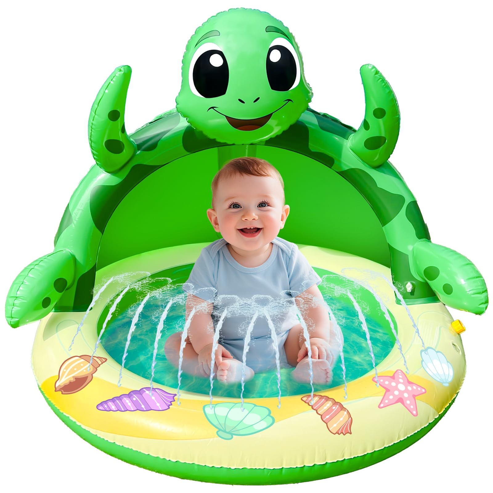 AMENON turtle baby pool sprinkler for outdoor fun and safe water play.