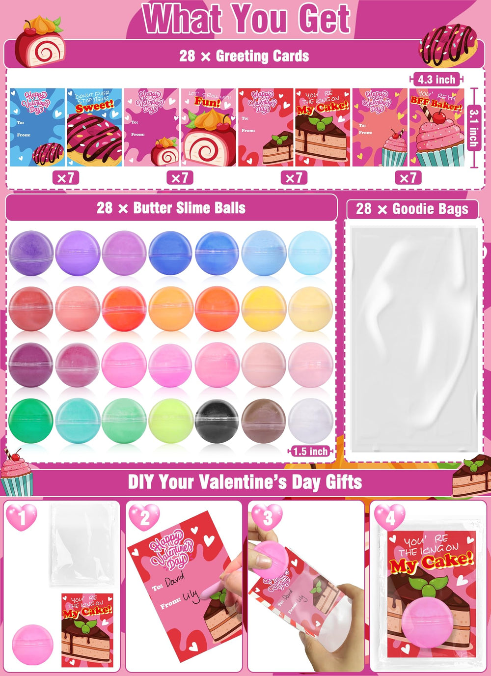 AMENON Valentines Day card with dessert theme for school messages