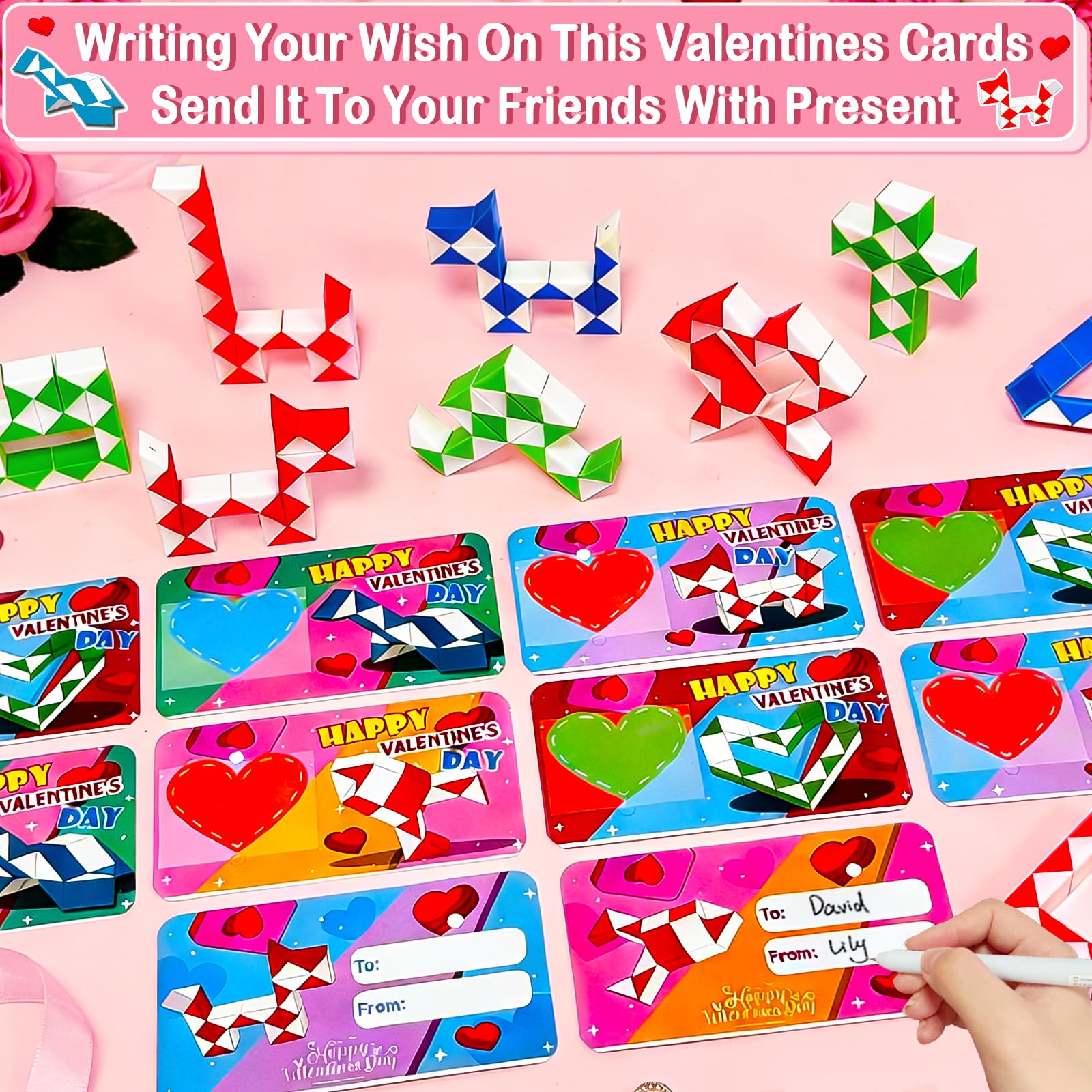 AMENON valentines cards heart-design, ready-to-gift for school exchanges
