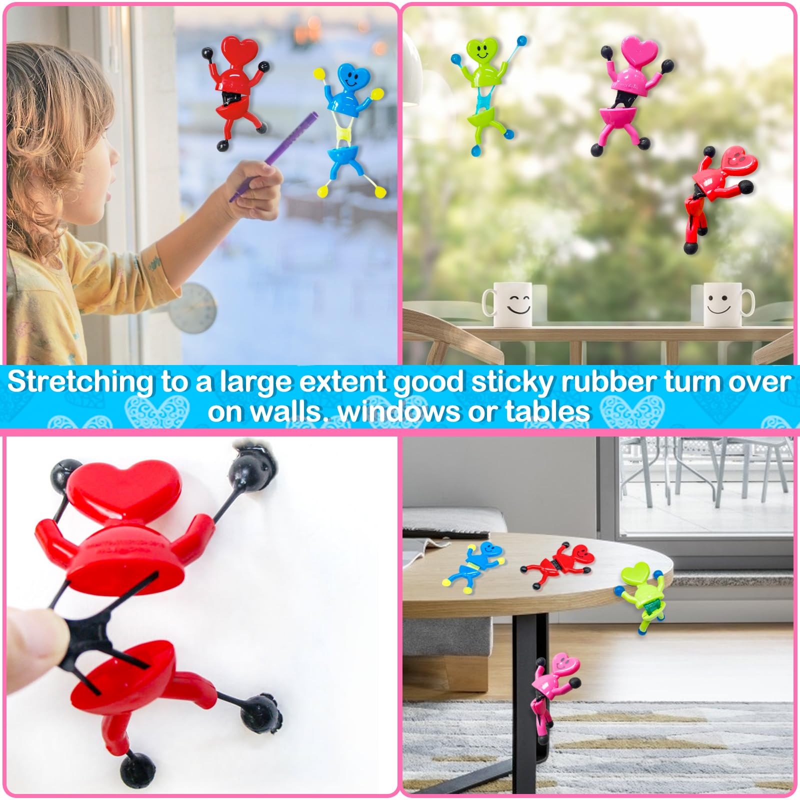 AMENON Valentines heart sticky man blue toy sticks to glass and desks.