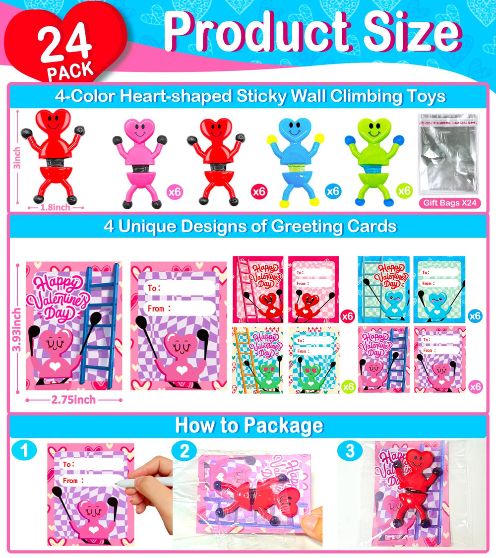 AMENON Valentines heart sticky man pink toy sticks to surfaces for play.