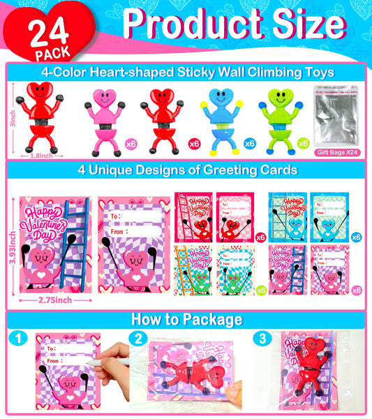 AMENON Valentines heart sticky man pink toy sticks to surfaces for play.