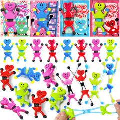 AMENON Valentines heart sticky man red toy sticks to walls for classroom fun.
