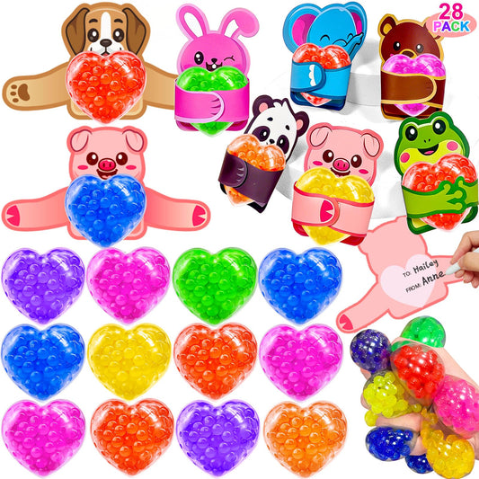 AMENON heart stress ball set in vibrant colors for classroom Valentine exchanges.