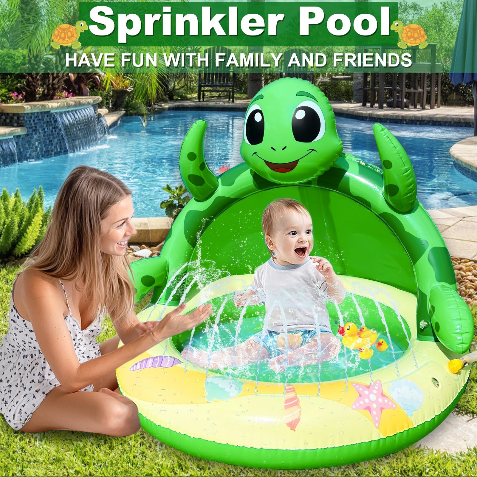 AMENON water sprinkler attachment adds refreshing spray for playful cooling.