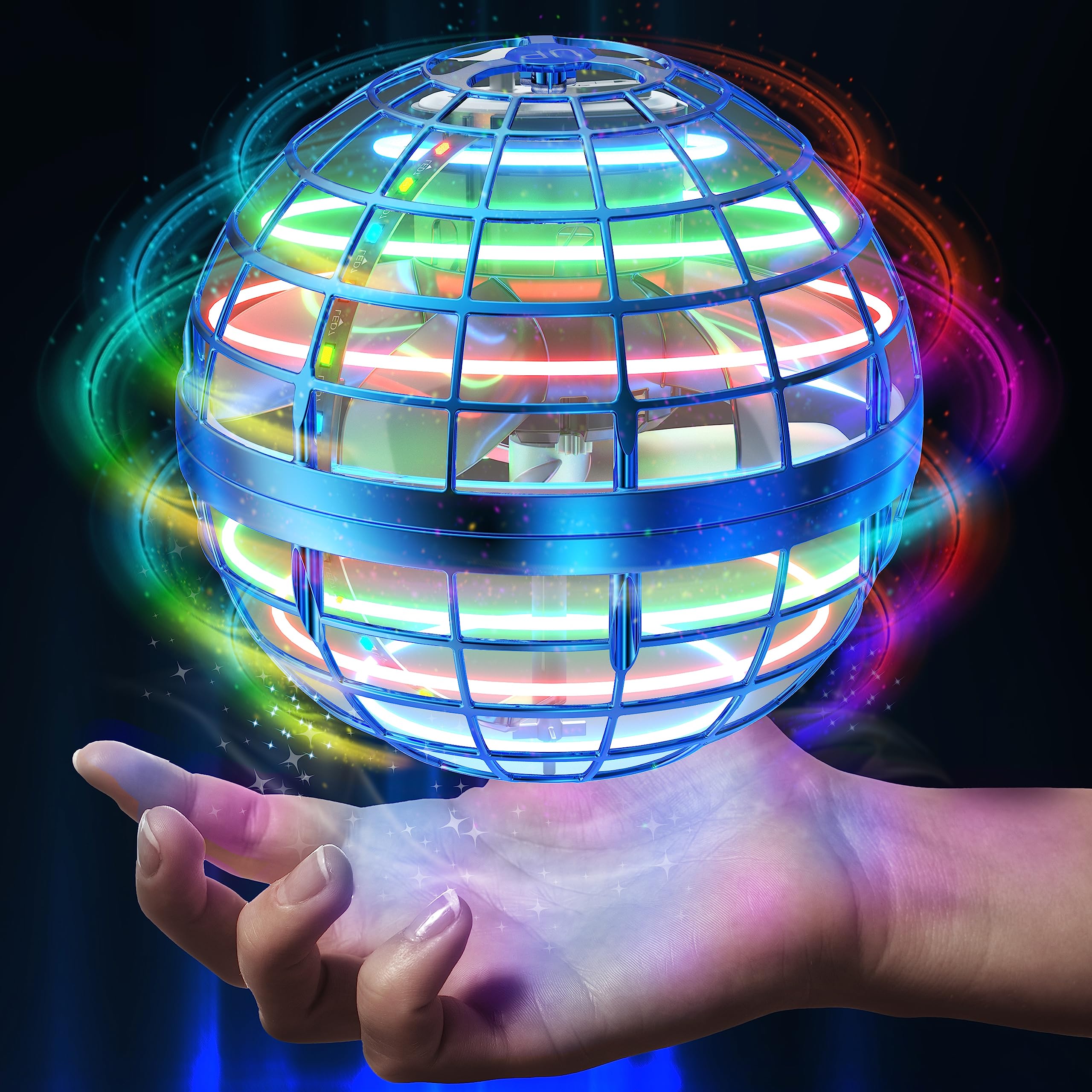 AMERFIST Flying Orb Ball blue front view, engaging outdoor play.