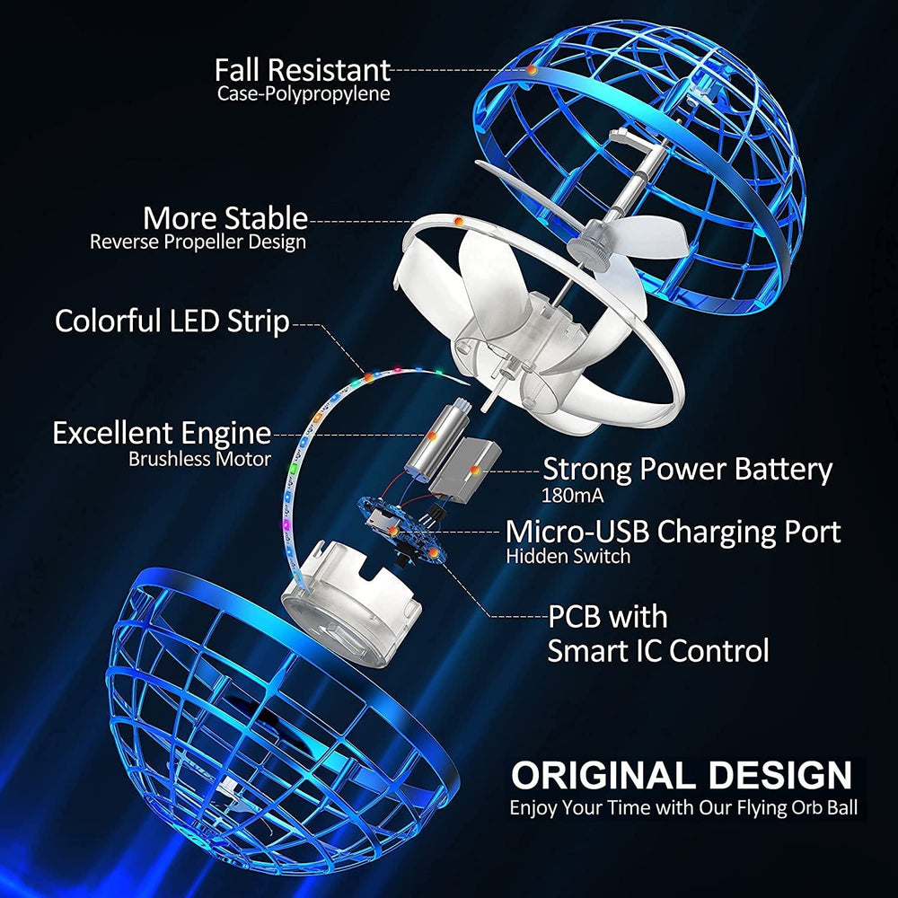 AMERFIST Flying Orb Ball blue side view, dynamic flight action.