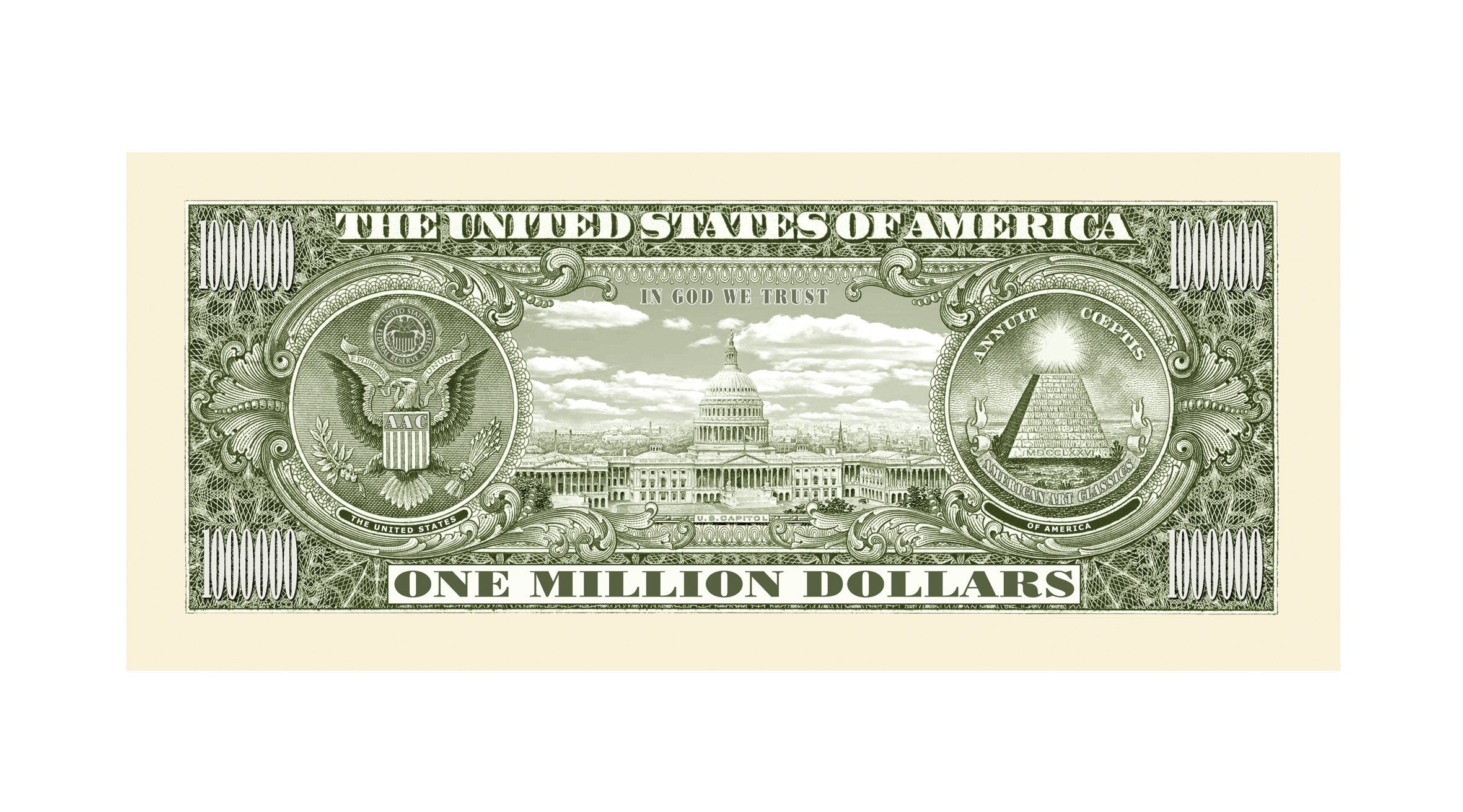 American Art Classics million-dollar bills in hand for party or photo use