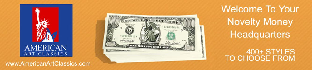 American Art Classics million-dollar bills on display for decorative setups