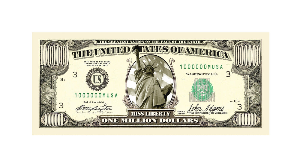 American Art Classics back view of pack50 million-dollar bills with vibrant printing