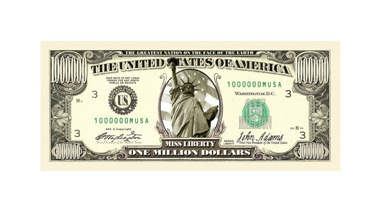 American Art Classics back view of pack50 million-dollar bills with vibrant printing