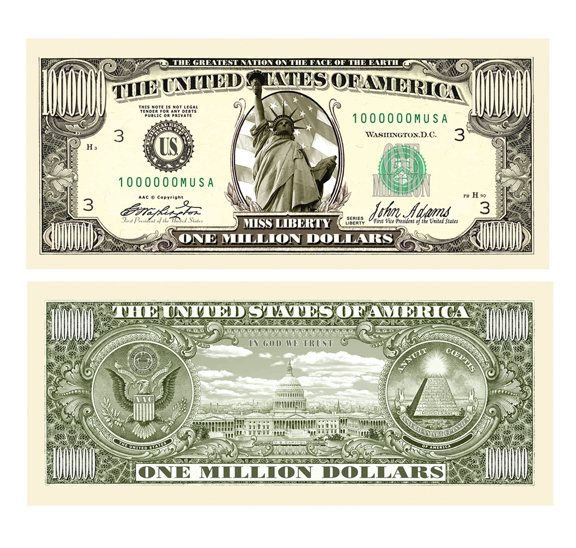 American Art Classics front view of pack50 million-dollar bills for realistic display