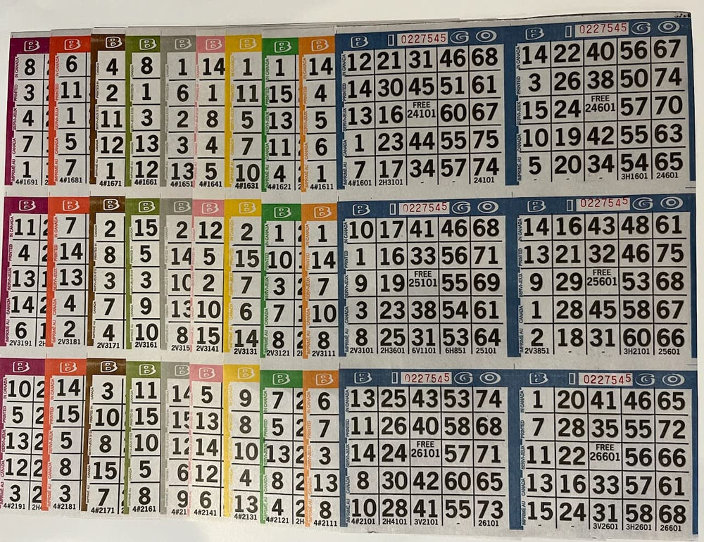 American Games bingo paper cards with a 6-card 10-up layout for organized event play.