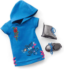 Doll boots with blue laces completing a coordinated look