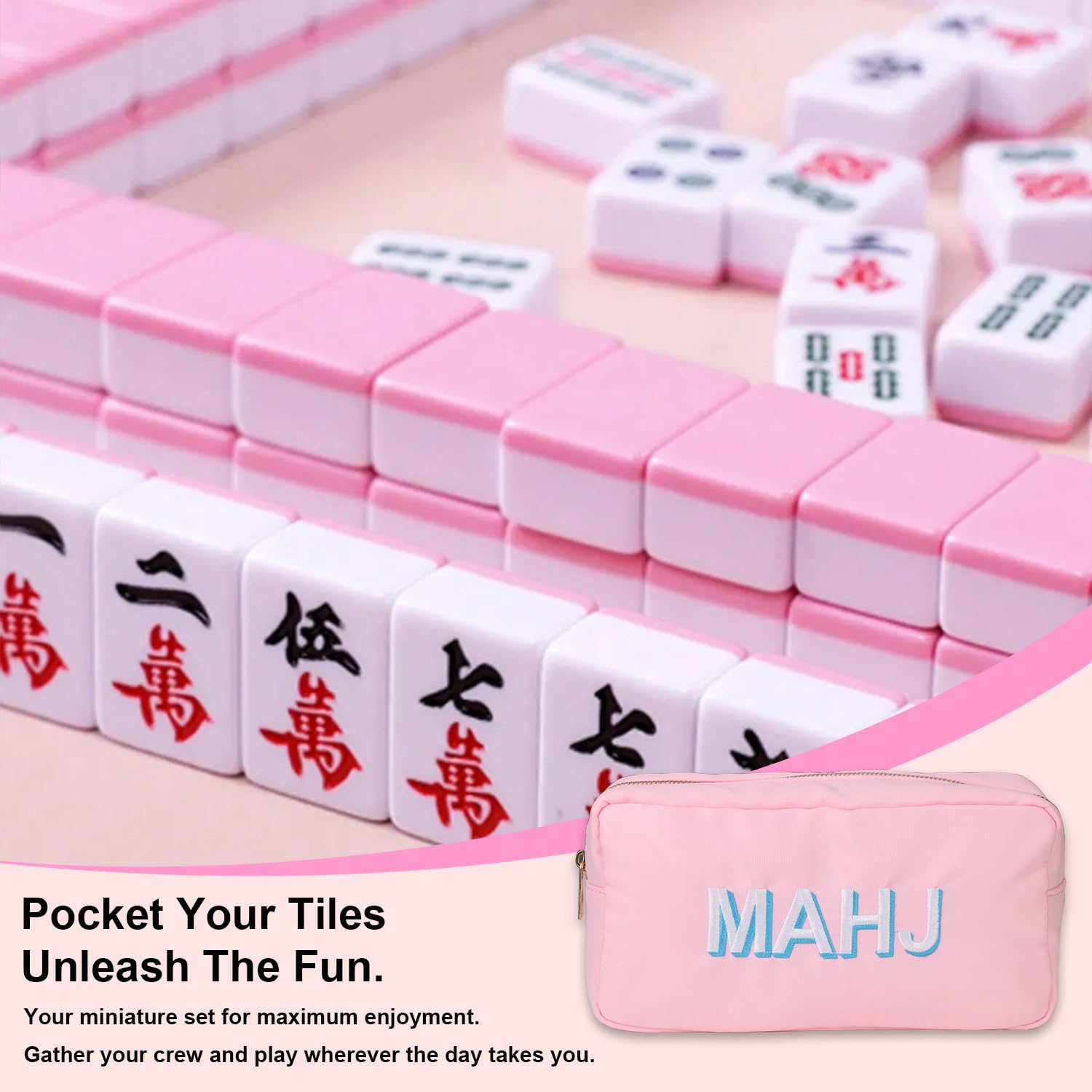 American Mahjong Tiles Bag with gold zipper for secure travel and quick access