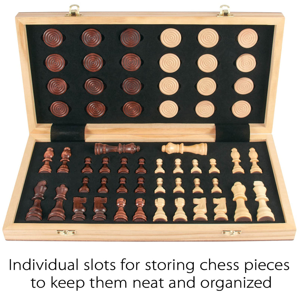 AMEROUS wooden chess board opened for a full 64-square game.