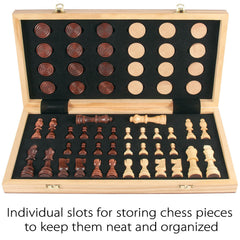 AMEROUS wooden chess board opened for a full 64-square game.